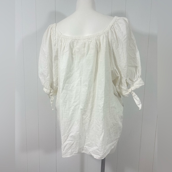 Lauren Conrad Sz 3X Ivory Short Sleeve Boho Top Shirt Button Front Swiss Dots - Picture 5 of 9